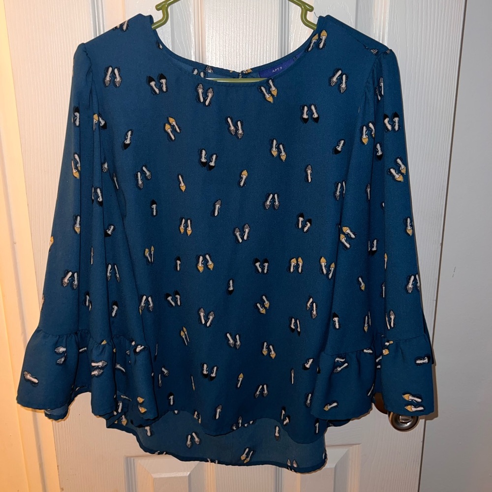 Bell Sleeve Work Blouse  ** FUN PRINT **